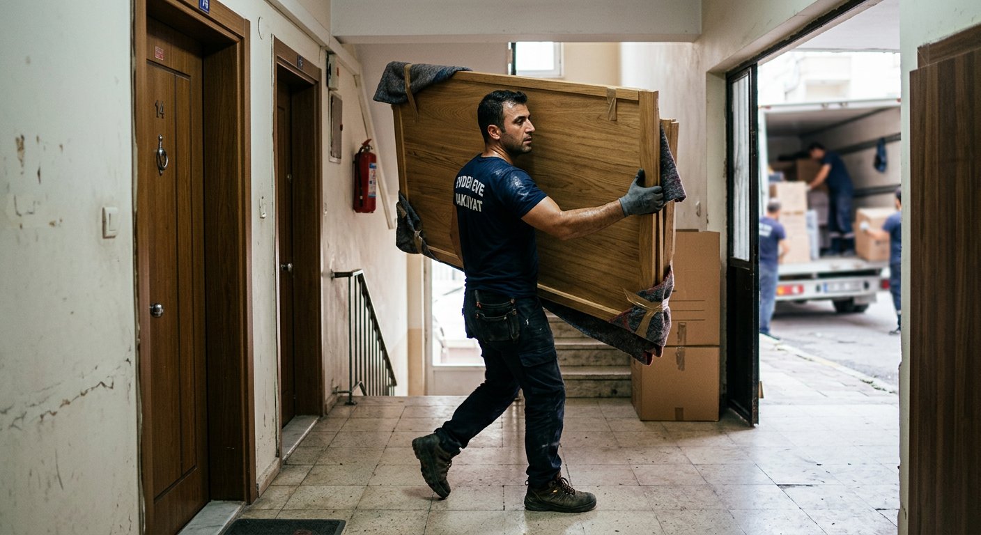 Ahsap dolabi kapi esiginden guvenle cikarma - Eşya Paketleme