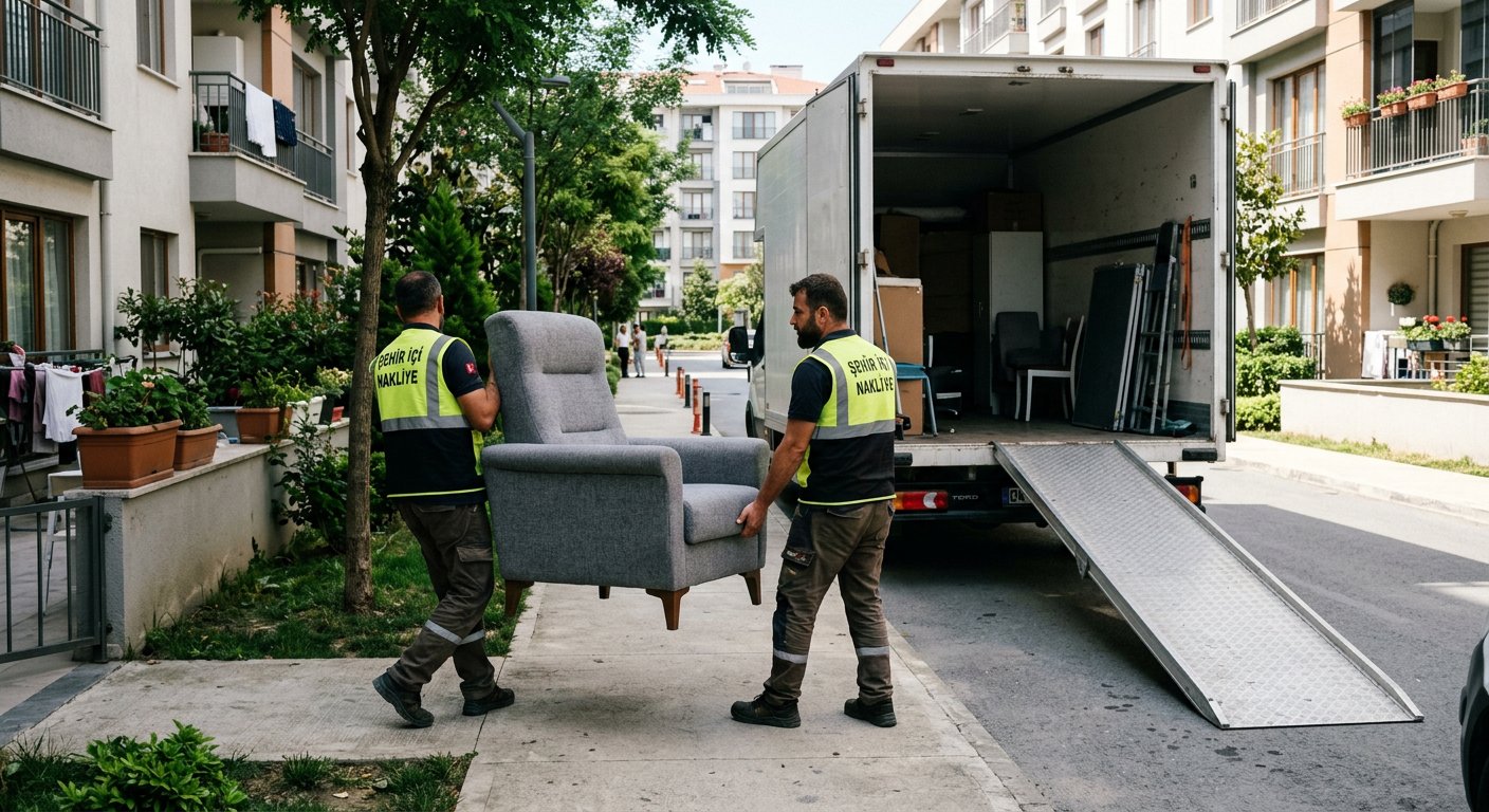 Beyaz mobilyanin rampa uzerinden indirilmesi - Site İçi Taşıma