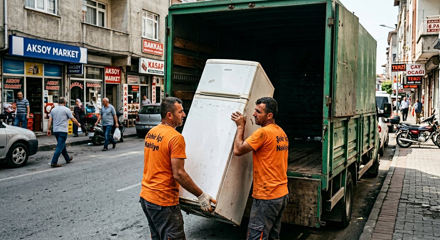 Beyaz yatagin kamyon kasasina yuklenmesi - Parça Eşya Taşıma
