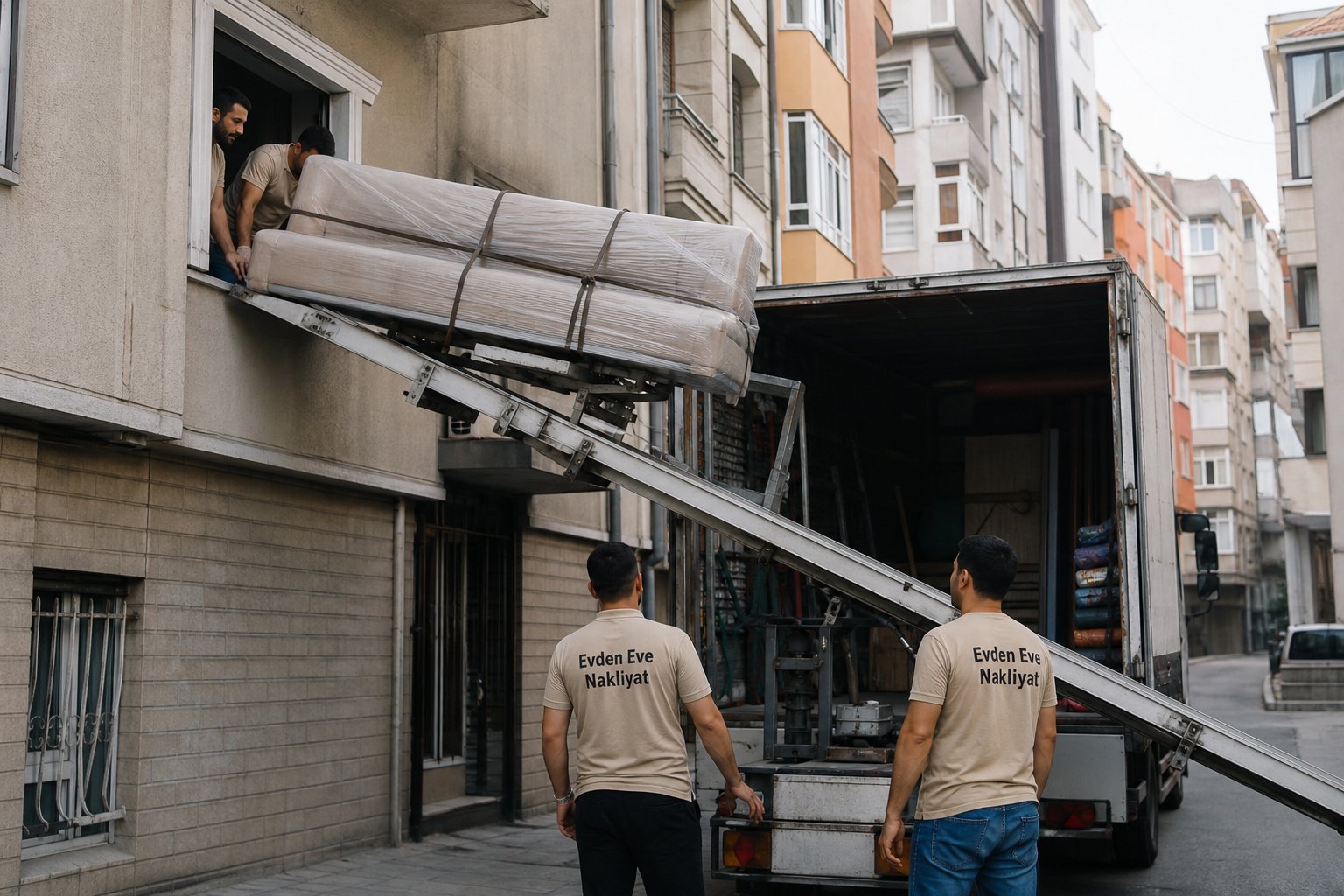 Korumali mobilyanin egimli raydan indirilmesi - Eşya Paketleme