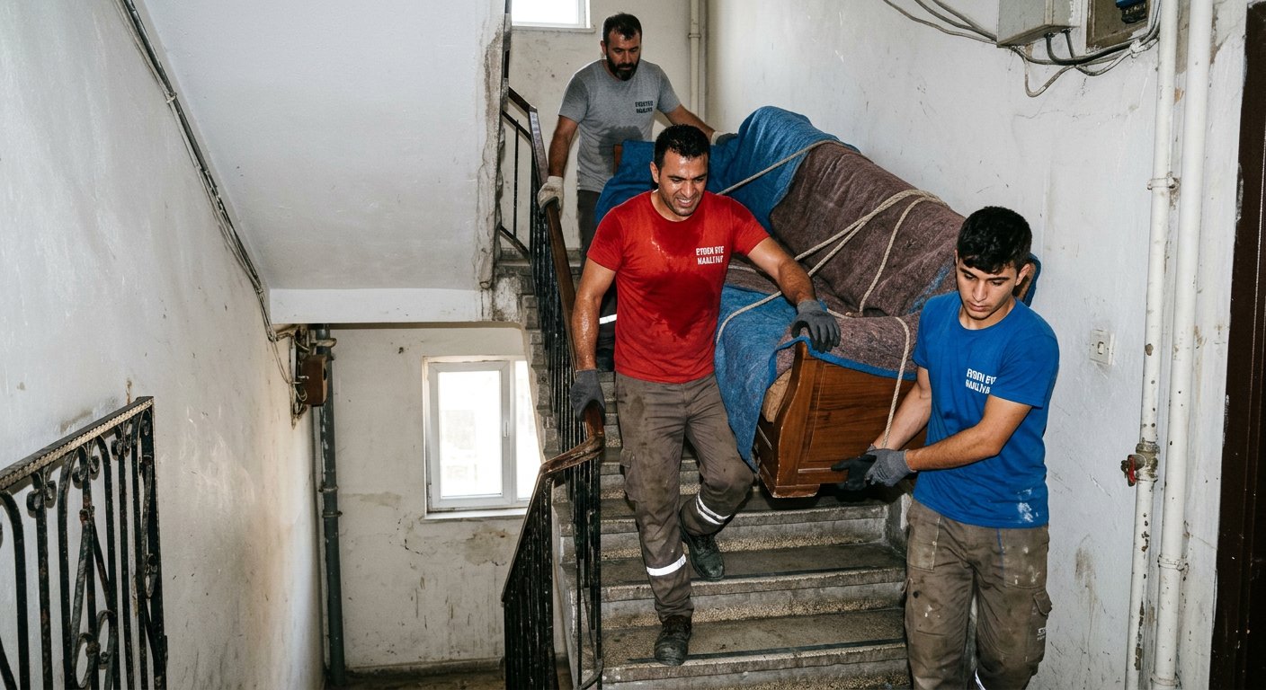 Merdivenden ahsap mobilya indiren tasima ekibi - Asansörlü Evden Eve Nakliyat