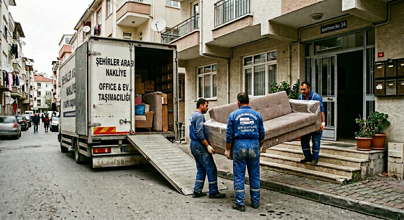 Rampada koltuk tasiyan iki kisilik ekip - asansörlü nakliyat