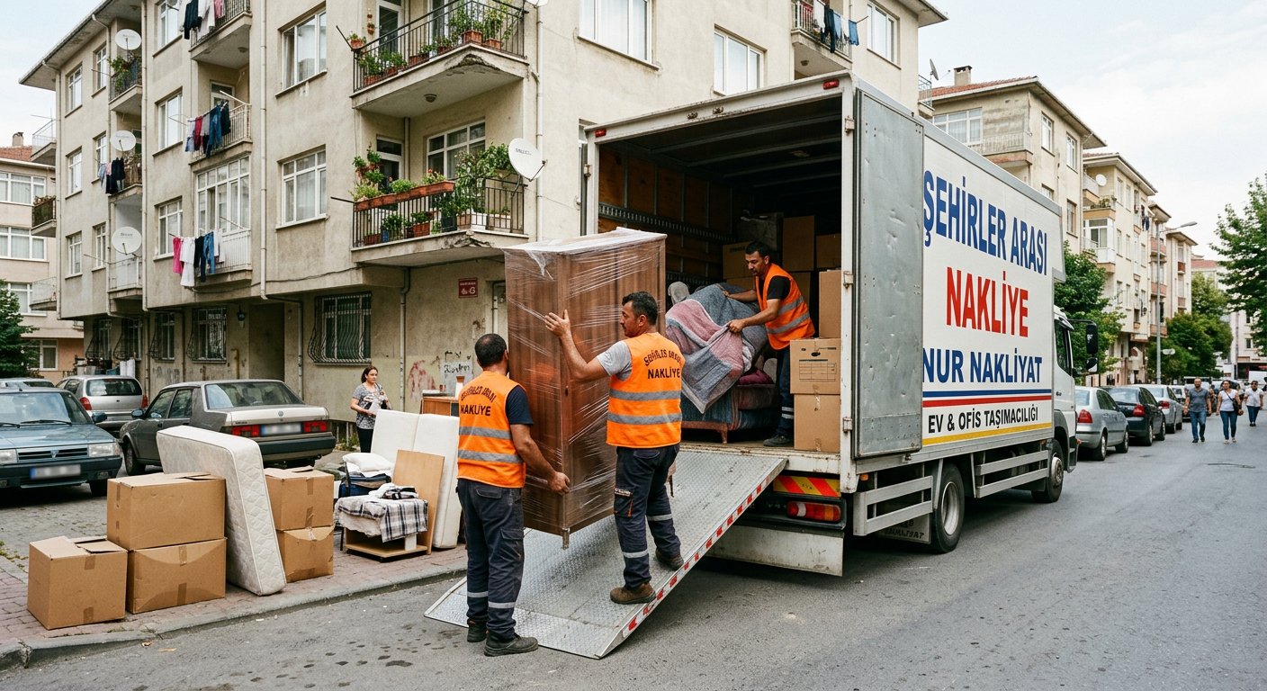Turuncu ekip ve kolilerle arac yukleme - Parça Eşya Taşıma
