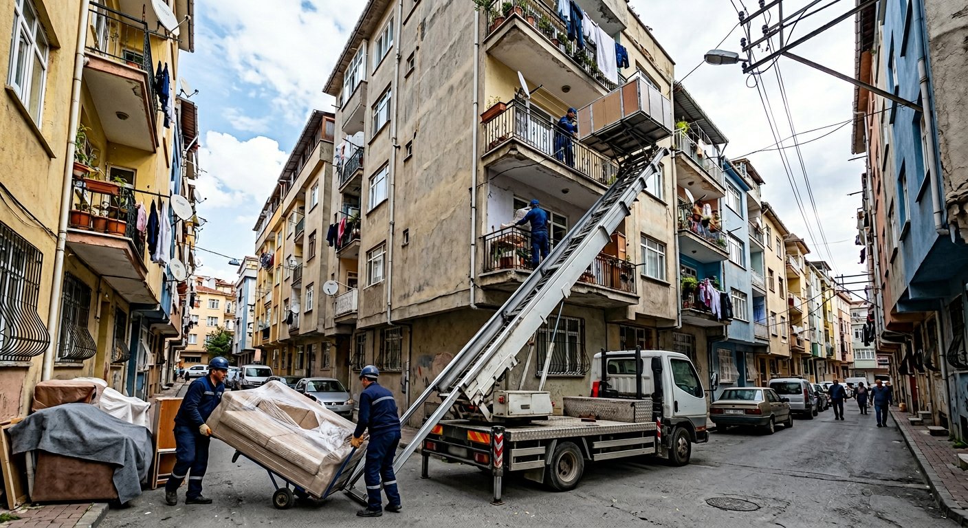 Yuksek kat rayinda hacimli esya tasima - asansörlü nakliyat